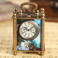 Retro Bronze Oil Painting Style Mini Home Decoration Watch Clock Unique Antique Art Hand-wind Mechanical Pocket Watch Clock Mens