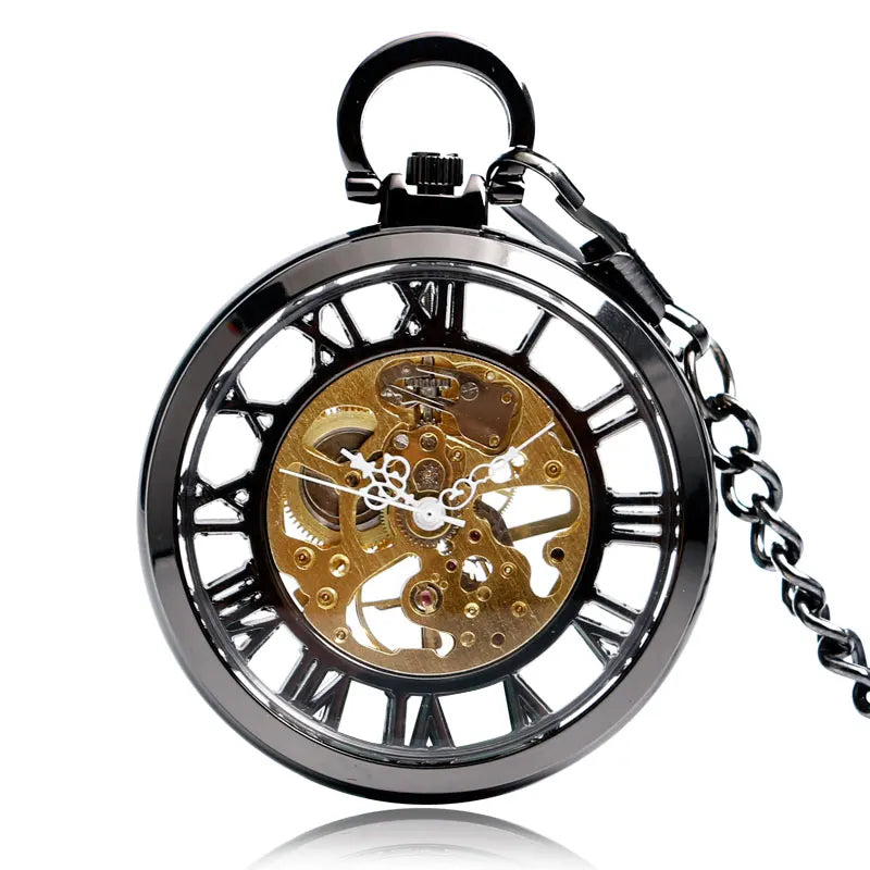 Transparent Open Face Hollow Skeleton Mechanical Pocket Watch Hand Winding Vintage Clock Birthday Gift with Pocket Chain reloj