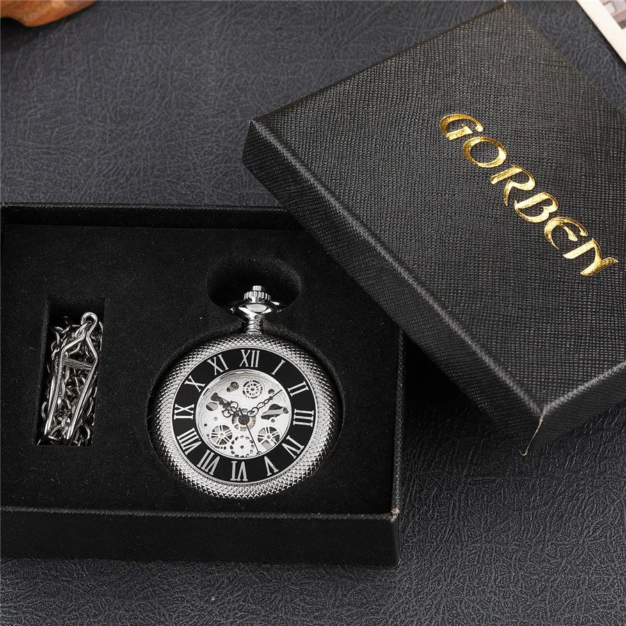 Pocketwatch Silver  Roman Numerals Antique Hand Wind Mechanical Pocket Watch Skeleton Steampunk Unique Gear Men Women Top
