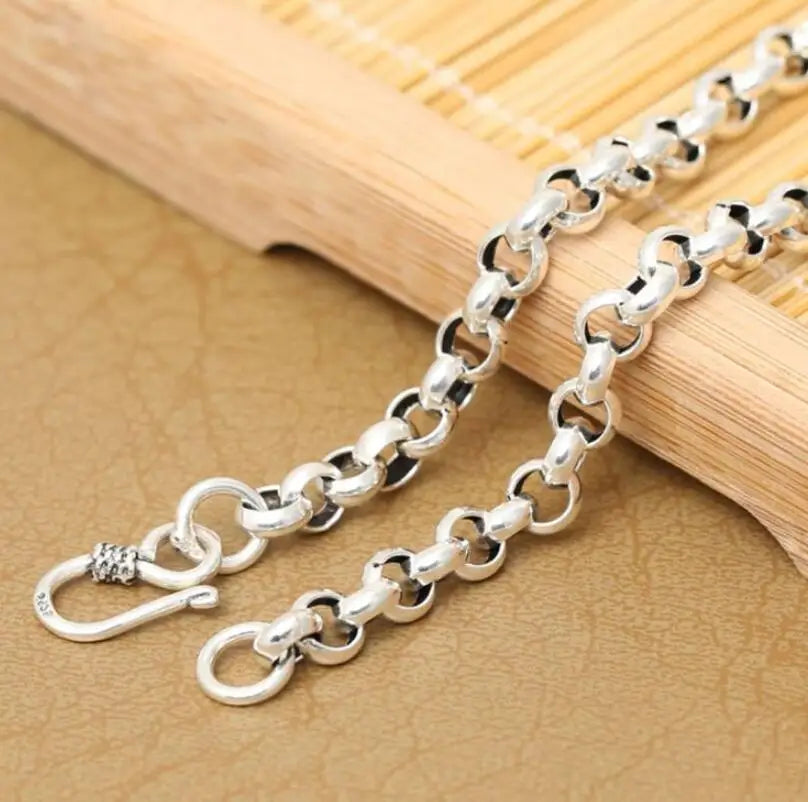 8mm Thick S925 Sterling Silver Men Women Classic Retro Silver Round Circle Cross Link Chain Necklace
