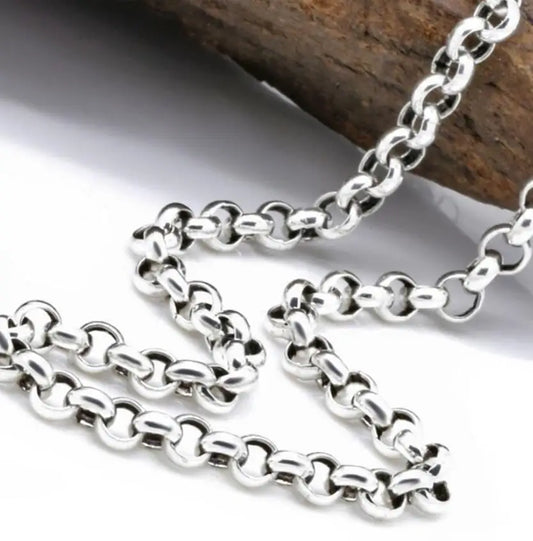 8mm Thick S925 Sterling Silver Men Women Classic Retro Silver Round Circle Cross Link Chain Necklace