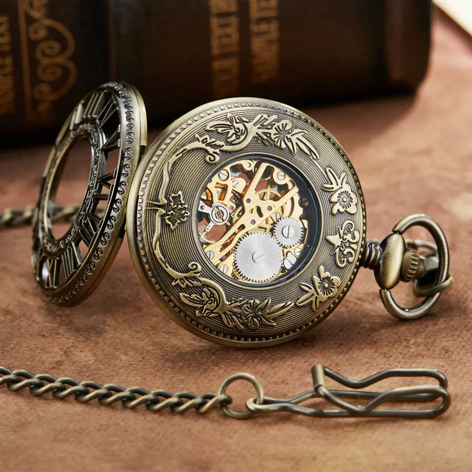 Steampunk Skeleton Mechanical Pocket Watch Men Women Antique Luxury Brand Necklace Pocket & Fob Watches Chain Male Female Clock