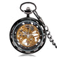 Transparent Open Face Hollow Skeleton Mechanical Pocket Watch Hand Winding Vintage Clock Birthday Gift with Pocket Chain reloj