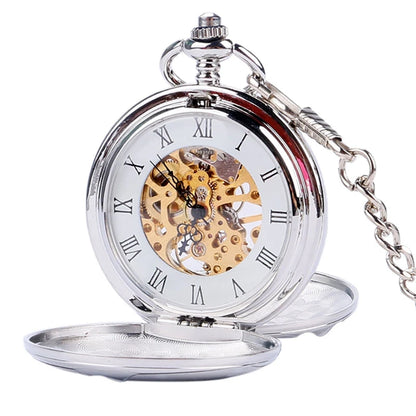 Steampunk Skeleton Mechanical Pocket Watch Luxury Gold Silver Fob Open Side Necklace Clock Antique  Reloj De Bolsillo Gifts