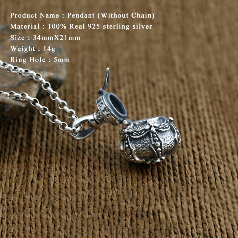 Buddha Men Pendant 925 Sterling Silver Ruby Buddhist Heart Sutra Can Hold Thing Gum Box Necklace Pendant Jewelry 2025 New FP47