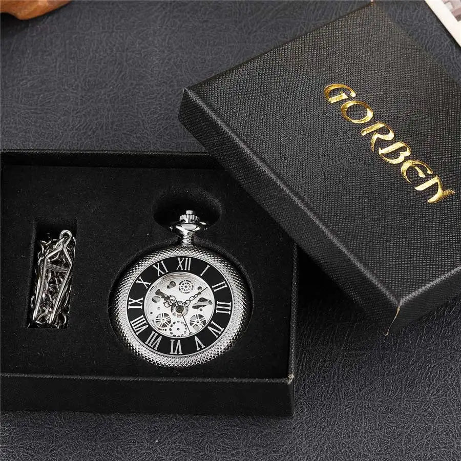 Pocketwatch Silver  Roman Numerals Antique Hand Wind Mechanical Pocket Watch Skeleton Steampunk Unique Gear Men Women Top