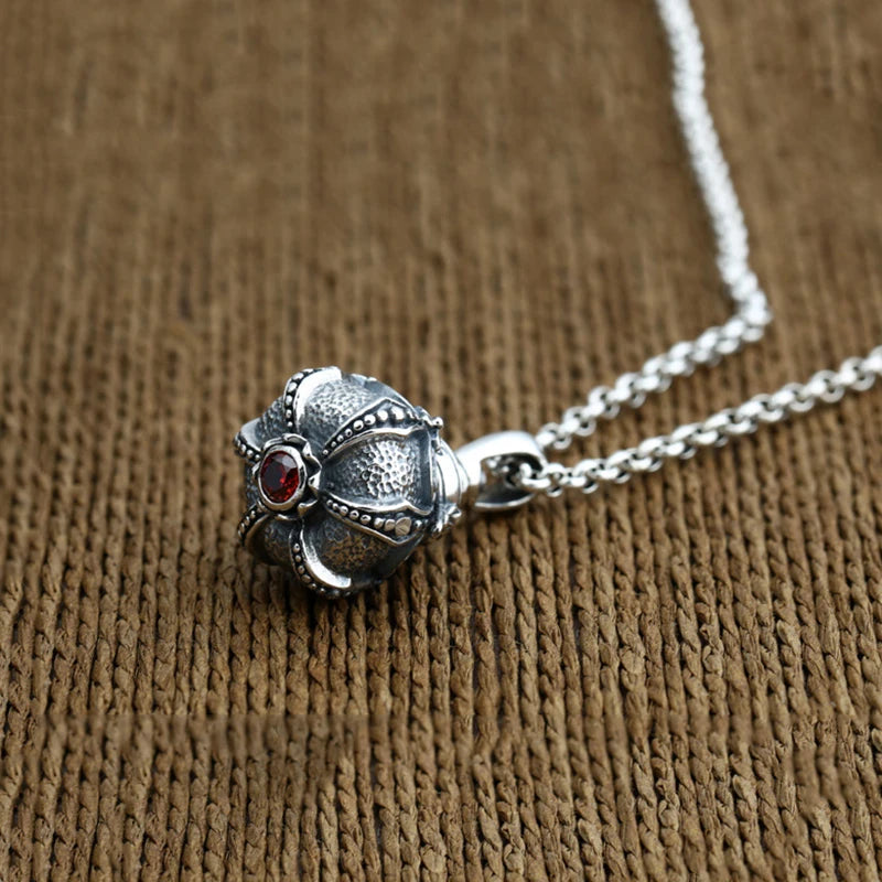 Buddha Men Pendant 925 Sterling Silver Ruby Buddhist Heart Sutra Can Hold Thing Gum Box Necklace Pendant Jewelry 2025 New FP47