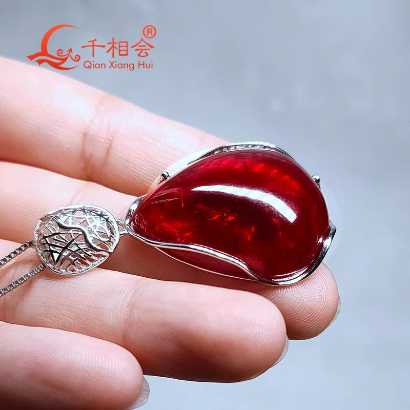 925 silver Fashion 25*30mm 72ct pear shape with inclusions red lab grwon ruby Jewelry for Pendant Necklace