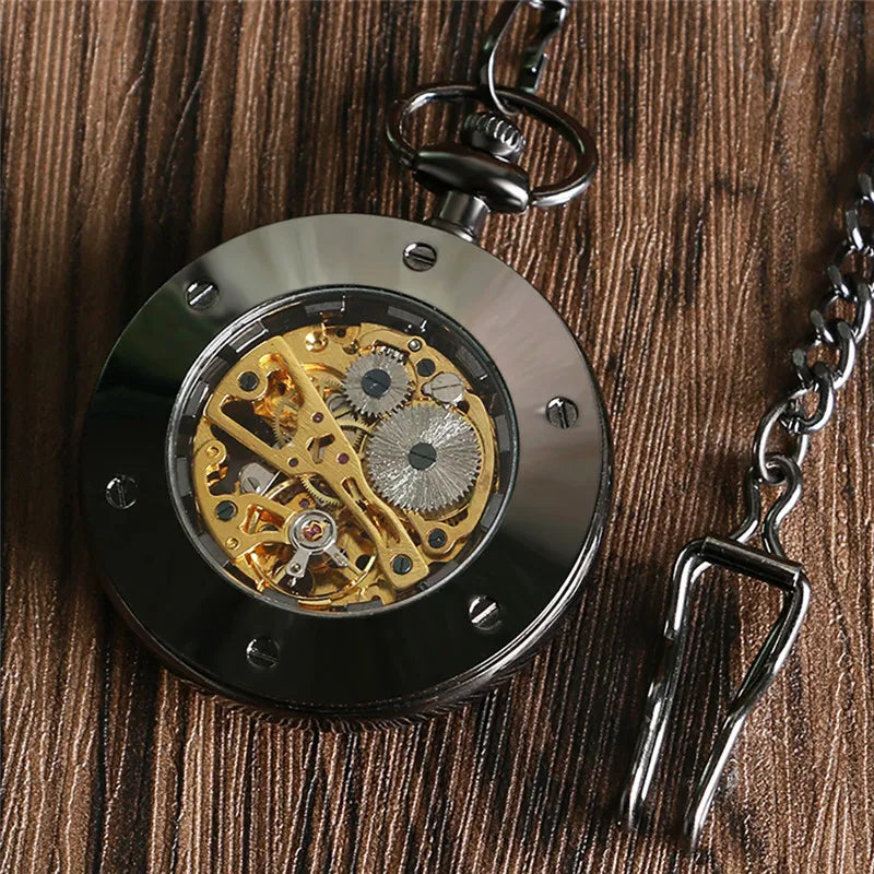 Antique Pocket Watch Open Face Case Unisex Handwinding Mechanical Watches Manually Skeleton Clock Pendant Chain Timepiece