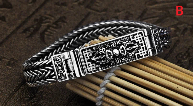 Real 925 Sterling Silver Bracelet Men's Wide 11mm Retro Punk Rock Wire Chain Chain and Bracelet Male Thai Silver Jewelry Gift