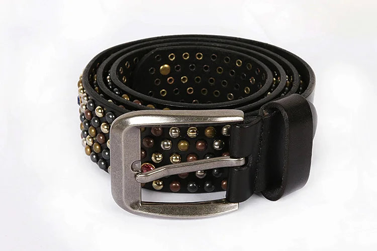 Genuine Leather Bling Rhinestones Studded Belt For Western Women Men Fashion Girls Luxury Ceinture Rivet Cowgirl Cowboy Belts