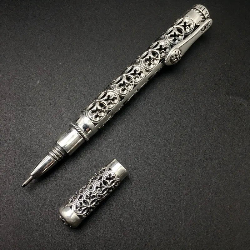 Solid Silver Pen Pendant Men S925 Sterling Silver Vintage Carved Openwork Business Pen Jewelry Gift Real Silver Pen Pendant