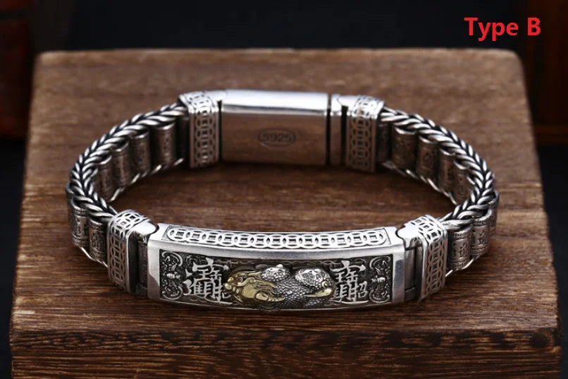 Real Silver Retro Thick Personalized Lucky Pixiu Bracelet Men Man Thai silver Domineering Trend Personalized Wish Money Jewelry