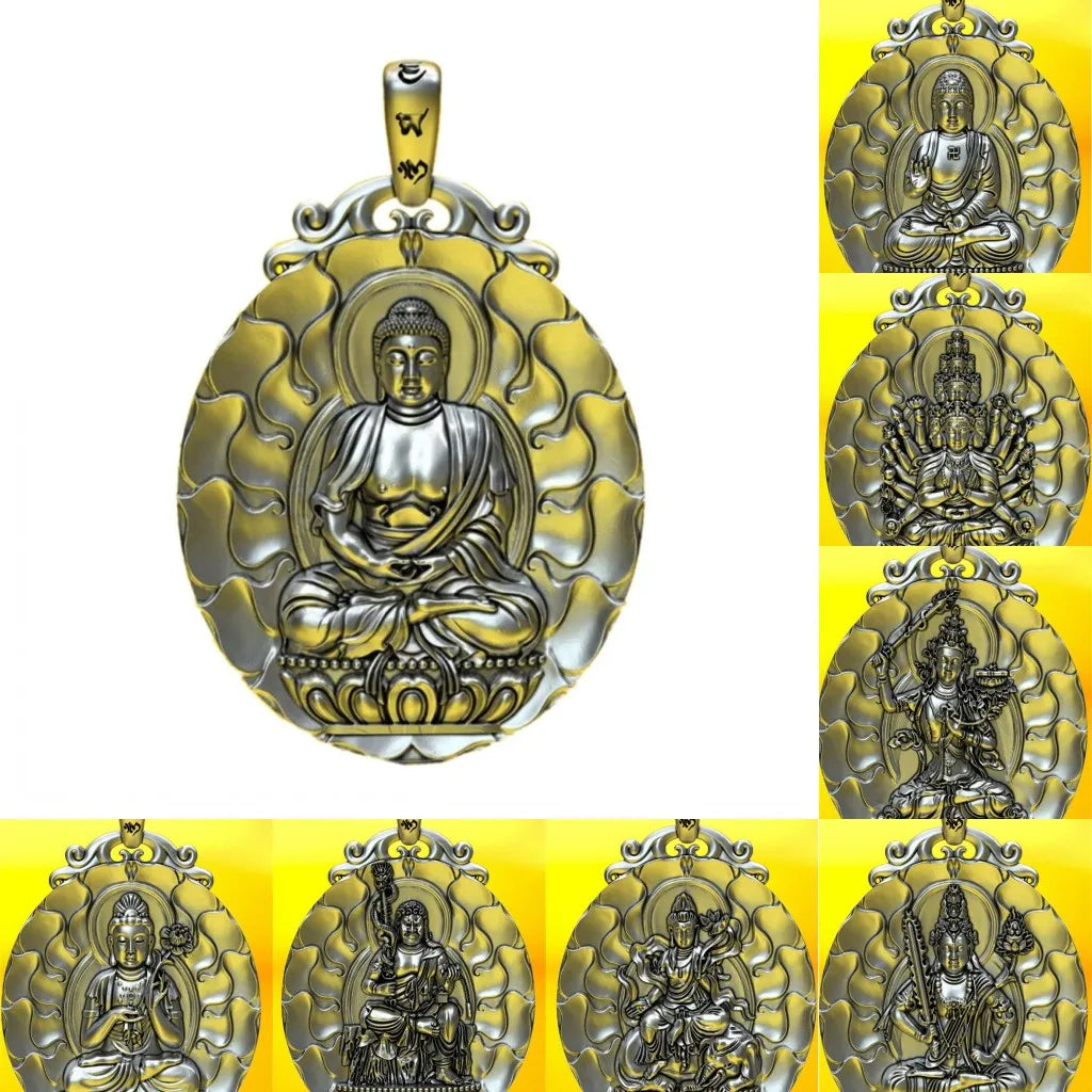 BOCAI S999 Sterling Silver Charms Pendants for Women Men New Fashion Eight Guardian God Zodiac Buddha Amulet Jewelry Wholesale
