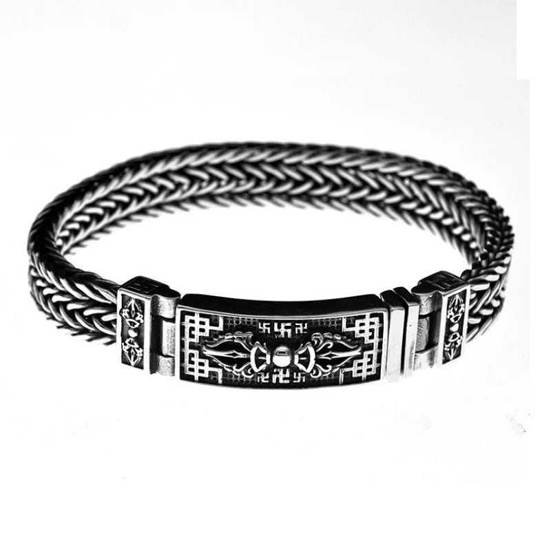 Real 925 Sterling Silver Bracelet Men's Wide 11mm Retro Punk Rock Wire Chain Chain and Bracelet Male Thai Silver Jewelry Gift