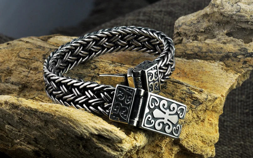 Real 925 Sterling Silver Bracelet Men's Wide 11mm Retro Punk Rock Wire Chain Chain and Bracelet Male Thai Silver Jewelry Gift