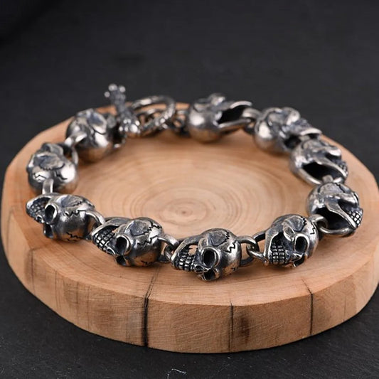 New S925  silver retro craftsmanship three-dimensional skull men's bracelet Thai silver fashion bracelet for men