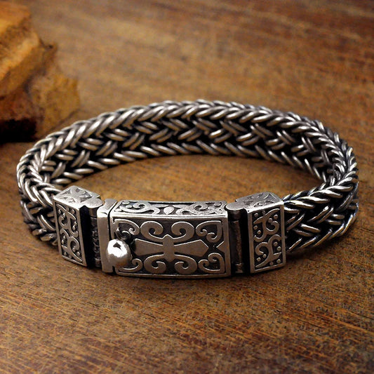 Real 925 Sterling Silver Bracelet Men's Wide 11mm Retro Punk Rock Wire Chain Chain and Bracelet Male Thai Silver Jewelry Gift