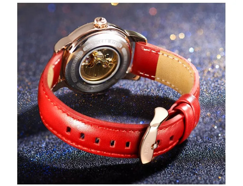 CARNIVAL Fashion Tourbillon Watches for Woman Luxury Diamond Automatic Watch Waterproof Leather Sapphire Mechanical Wristwatches