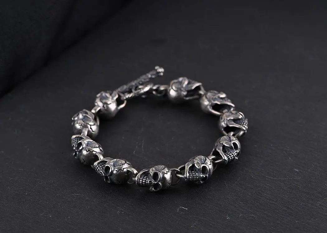 New S925  silver retro craftsmanship three-dimensional skull men's bracelet Thai silver fashion bracelet for men