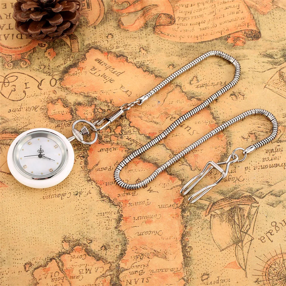 Minimalist Retro Green/White Jade Quartz Pocket Watch Silver Snake Pocket Chain Pendant Antique Pocket Clock Gift Men Women