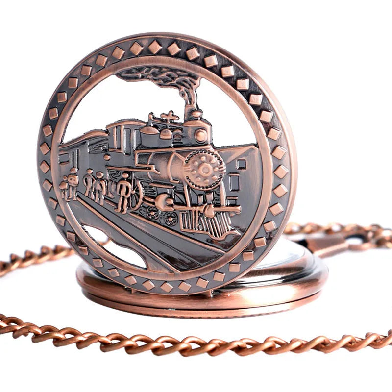 Old Fashion Men Women Mechanical Handwinding Pocket Watch Locomotive Hollow Train Skeleton Clock Pendant FOB Chain reloj Gift