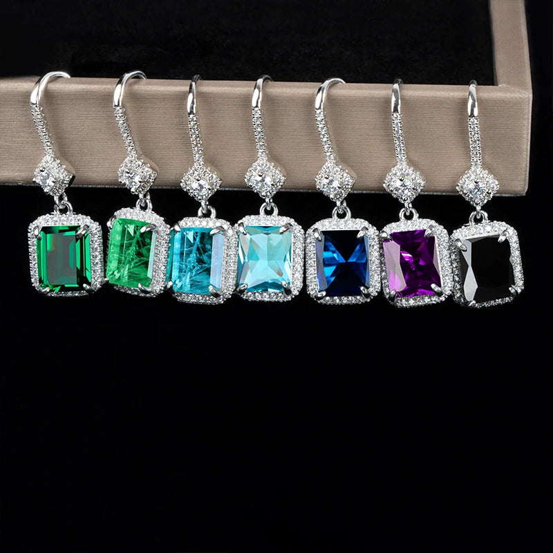 GICA GEMA Women Vintage Earrings Real 925 Sterling Silver Created Emerald 30mm Ear Drop Fashion Female Fine Jewelry Promise Gift
