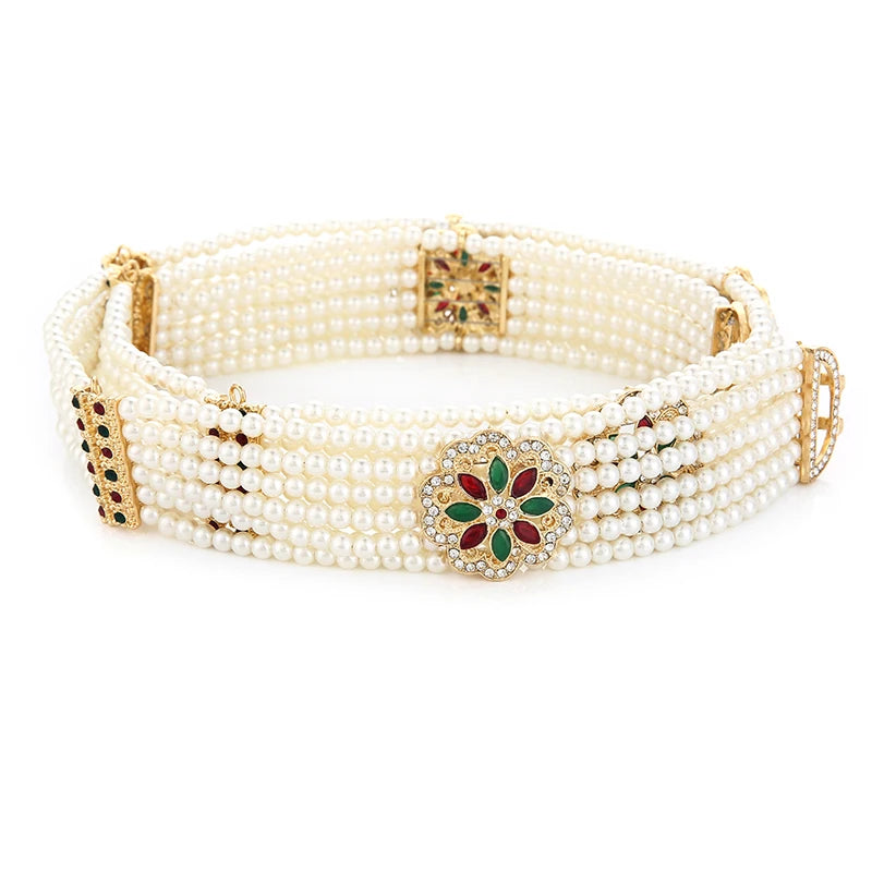 New Gorgeous Woman Pearl Waist Chain Body Belly Chains Adjustable Length Jewelry European Bride Wedding Flower Pearl Belt