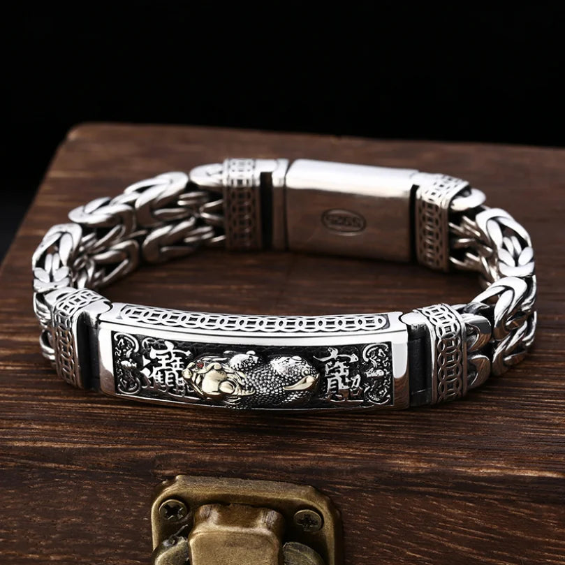 Real Silver Retro Thick Personalized Lucky Pixiu Bracelet Men Man Thai silver Domineering Trend Personalized Wish Money Jewelry