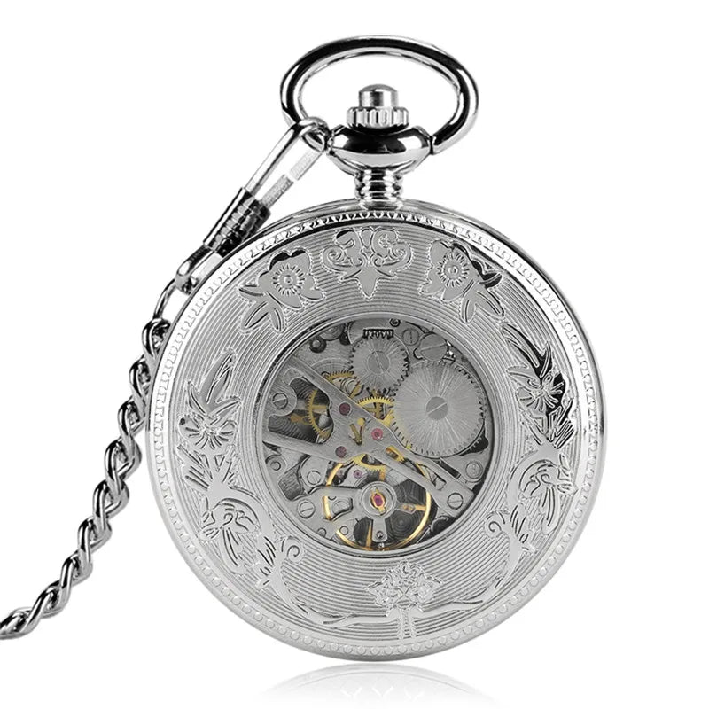 Old Fashion Men Women Mechanical Handwinding Pocket Watch Locomotive Hollow Train Skeleton Clock Pendant FOB Chain reloj Gift