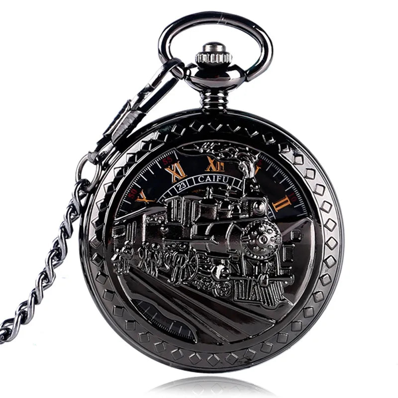 Old Fashion Men Women Mechanical Handwinding Pocket Watch Locomotive Hollow Train Skeleton Clock Pendant FOB Chain reloj Gift