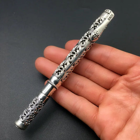 Solid Silver Pen Pendant Men S925 Sterling Silver Vintage Carved Openwork Business Pen Jewelry Gift Real Silver Pen Pendant