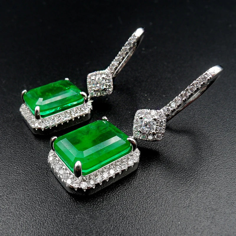 GICA GEMA Women Vintage Earrings Real 925 Sterling Silver Created Emerald 30mm Ear Drop Fashion Female Fine Jewelry Promise Gift