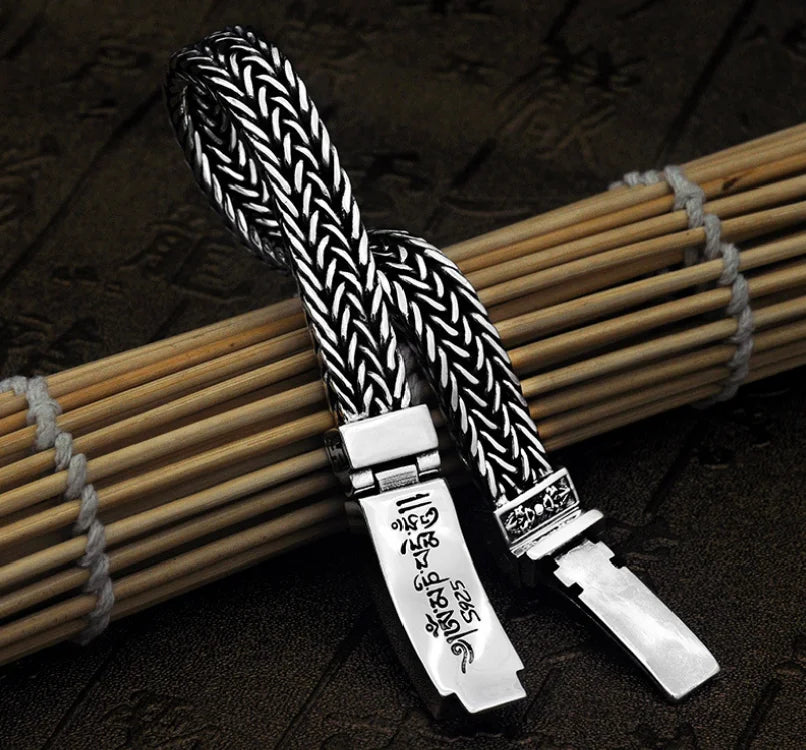 Real 925 Sterling Silver Bracelet Men's Wide 11mm Retro Punk Rock Wire Chain Chain and Bracelet Male Thai Silver Jewelry Gift