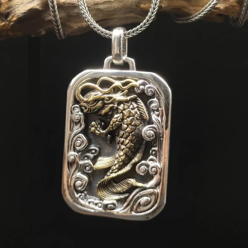 BOCAI  Fashion New Real S925 Silver Golden Personality Carp Playing in Water Man and Woman Pendant  Retro Jewelry
