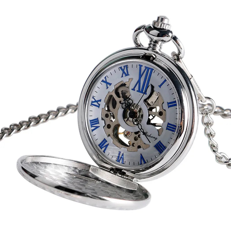 Old Fashion Men Women Mechanical Handwinding Pocket Watch Locomotive Hollow Train Skeleton Clock Pendant FOB Chain reloj Gift