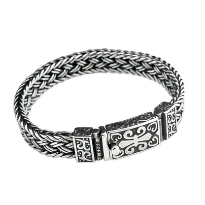 Real 925 Sterling Silver Bracelet Men's Wide 11mm Retro Punk Rock Wire Chain Chain and Bracelet Male Thai Silver Jewelry Gift