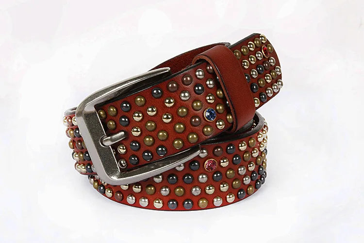 Genuine Leather Bling Rhinestones Studded Belt For Western Women Men Fashion Girls Luxury Ceinture Rivet Cowgirl Cowboy Belts