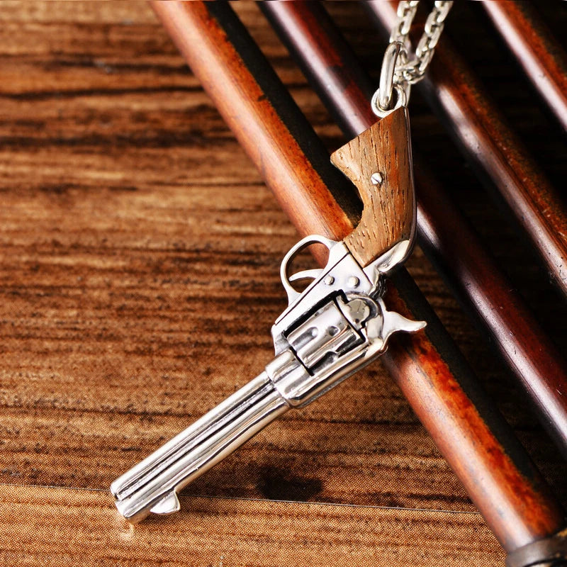 S925 Silver Jewelry Retro Thai Silver Revolver Pistol Pendant Men And Women Personality Fashion Charms