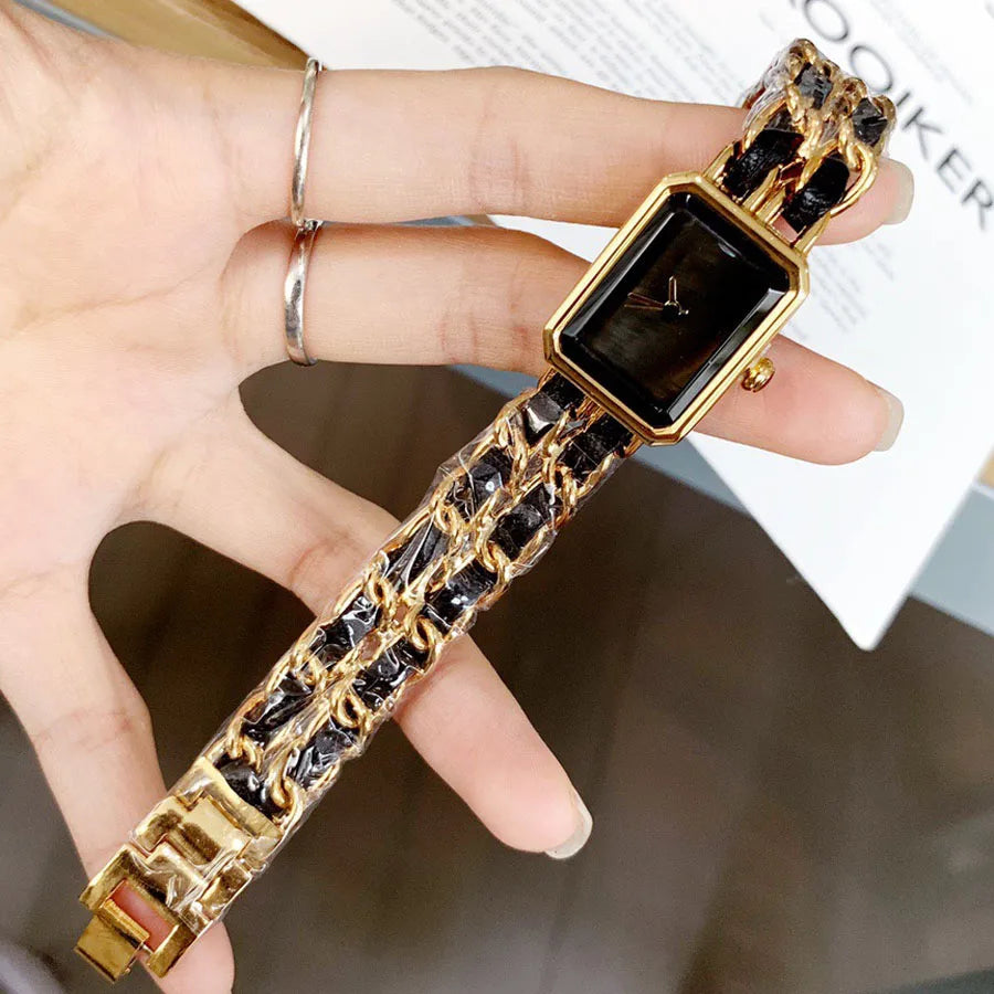 2025 NEW Fashion Brand Wrist Watches Woman Girl 20mm Rectangle Style Steel Metal Leather Band Quartz Luxury Square Clock