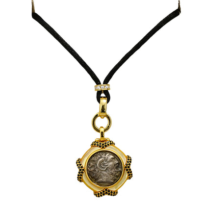 MuShan Luxury Brand Ancient Greek Sheep Horn Emperor Coin Necklace 18k Gold Plated 925 Sterling Silver Pendant Necklaces Jewelry