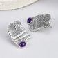 S925 Sterling Silver Stud Earrings for Women Mermaid Retro Texture Geometric Pattern Inlaid Amethyst Ear Stud Jewelry Wholesale