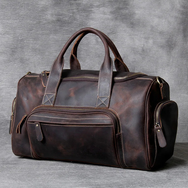 New Men's Leather Travel Bag Premium Genuine Leather Business Backpack - RFID Anti-Theft Outdoor Duffel Bag for Business