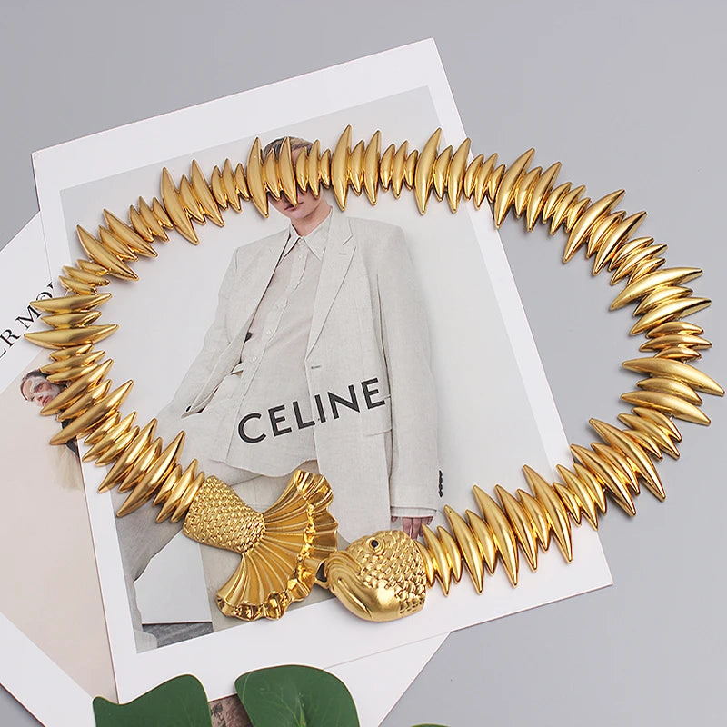 2024 New Designer Belts For Women High Quality Luxury Brand Female Elastic Gold Belt Ladies Waist Fish Metal Dress Waistband