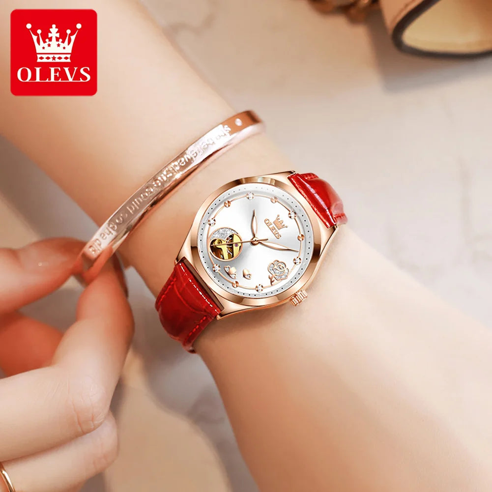 OLEVS Brand Ladies' Watch Fully Automatic Mechanical Watch Fashion Leather Strap 6601