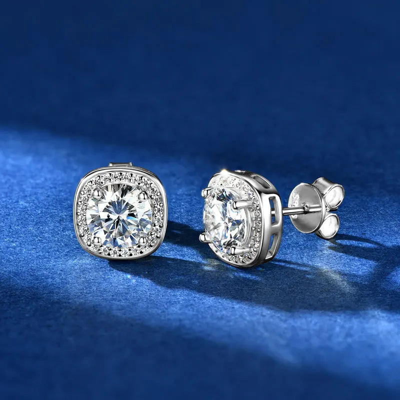 Rrjzz Classic Square 1CT Moissanit Women Earrings with Certificate 925 Sterling Silver Vintage Stud Ear for Wedding Fine Jewelry