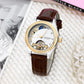 Ladies Flywheel double hollowed luxury fashion casual luminous leather watch with automatic mechanical waterproof wristwatch