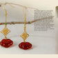 Red Agate Silver Plated Small Flower Good Luck Longevity Lock Agate Earrings Vintage Style for Cheongsam Hanfu Retro Aesthetic