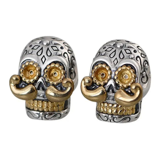 Real S925 Silver Jewelry Retro Thai Fashion Punk Style Long Beard Skull Earrings for Men