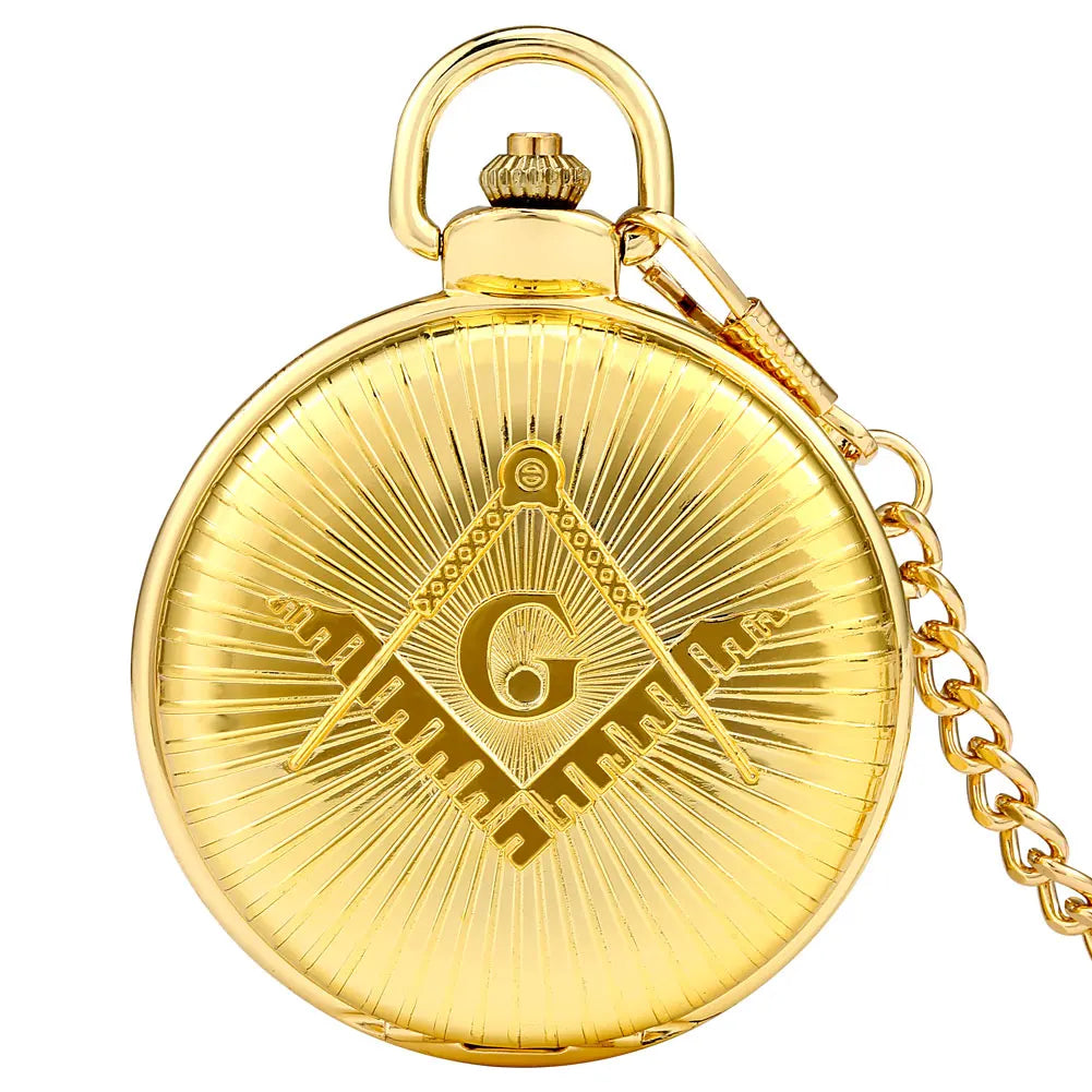 Steampunk Bronze/Gold Freemason Symbol Quartz Pocket Watch Fob Chain Pendant Clock High Grade Antique Pocket Timepiece Gifts